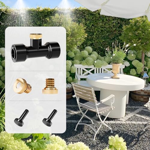 Misting Nozzles Kit Include 30 Pcs Misting nozzle 25 Pcs Misting 5 Pcs Plug nozzle tees for Outdoor Spray Cooling System (60)