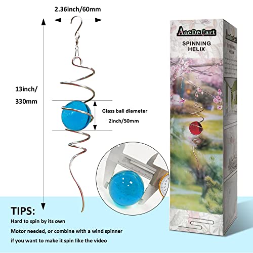 Gazing Ball Spiral Decorative Wind Spinner Tail with Blue Glass Orb