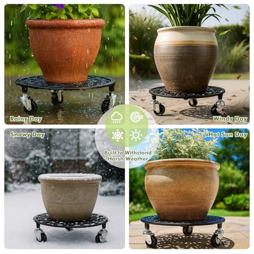 4 Pack Plant Caddy with Wheels 11 Inch Rolling Plant Stand for Large Plants Heavy Duty Plant Rollers Metal Plant Dolly Rustproof Planter Stand Wrought Iron Plant Stands Flower Cart Indoor Outdoor (11 inches)