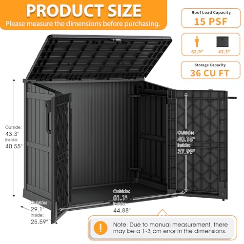 Outdoor Storage Cabinet 36 Cu Ft with Lockable Doors (Dark-Black / 30.1"×52.1"×44.3")