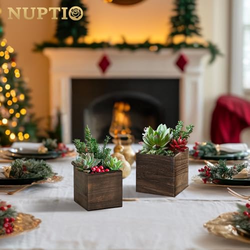 Small Wooden Box for Centerpiece (Brown / Square 4"+5"-12 Pcs)