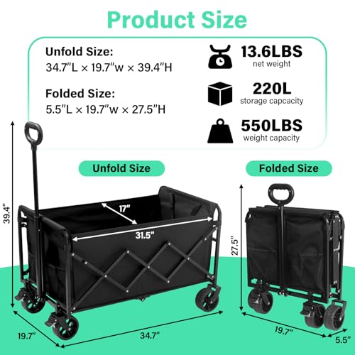 Upgraded Heavy Duty Foldable Wagon (Black_550lbs)