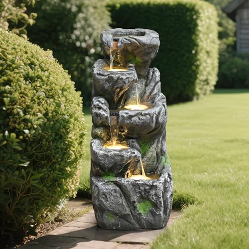 31.9'' Outdoor Garden Water Fountain with Lights (Grey 32in)