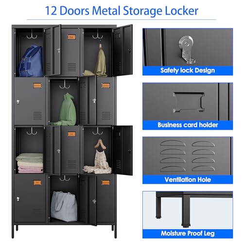 12 Door Metal Locker for Employees (Black / 12 Doors)
