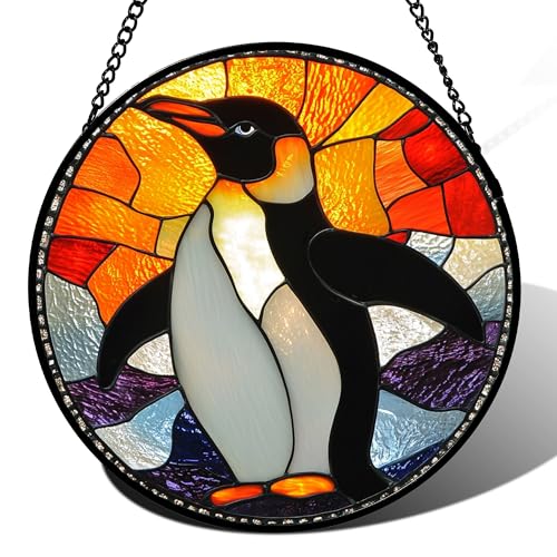 Penguin Stained Glass Window Hanging Suncatcher Gifts for Women 7.8" (Multiple Colors / 7.8x7.8 IN)