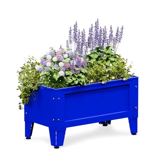 Elevated Metal Planter Box Stand Heavy Duty Raised Garden Bed for Vegetables Flowers Herbs Indoor Outdoor Use (Blue / 23.6"L×12.3"W×14.1"H)