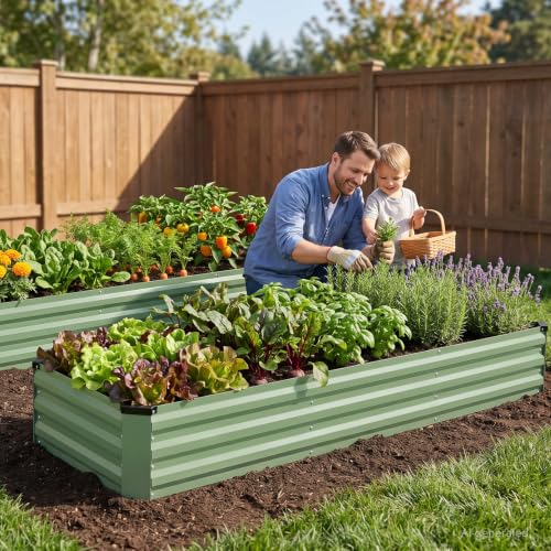 Galvanized Raised Bed (Green / 8x2x1ft(2 pack))