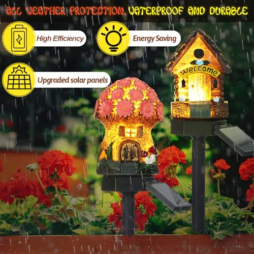 2 Pack Fairy Outdoor Garden Fairy Mushroom Solar Light Statue (Styilsh)