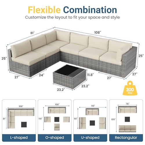 7 Pieces Wicker Outdoor Patio Furniture Set (Beige / 7-Pieces)