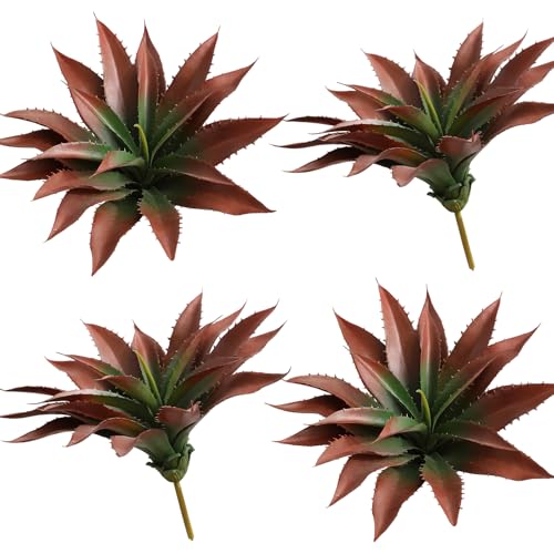 Large Artificial Succulents Aloe Plants Real Touch Fake Flowers Unpotted for Home Wedding Festival Arrangement (Red-4pcs)