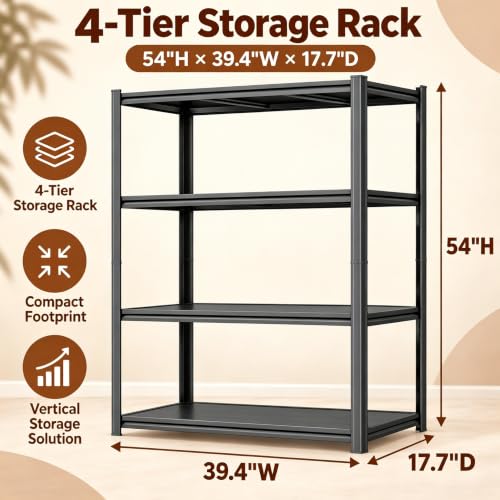 Heavy Duty Metal Bookshelf Adjustable 4 Tier Book Shelf with Bolt (4Tier 54"H×39.4"W×17.7"D)