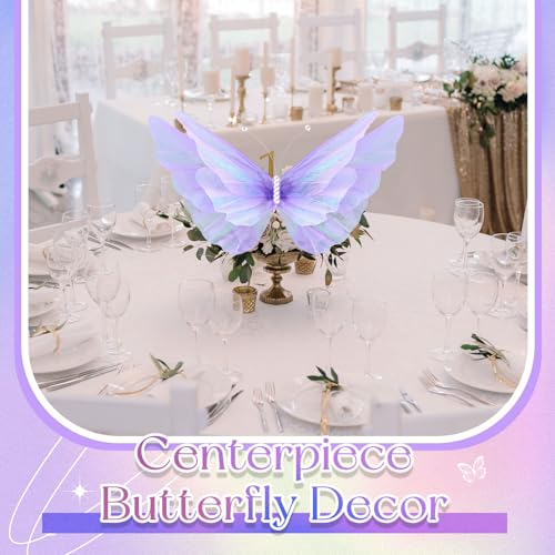 3 Pcs Large Butterfly Decorations 3D Silk Flying Butterfly (Butterfly / White, Pink, Purple)