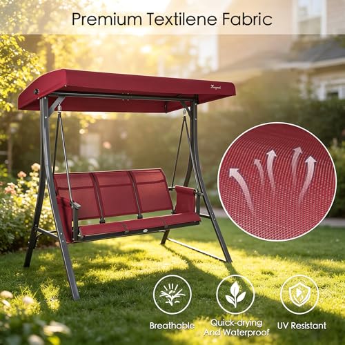 Brenda 3 Seat Outdoor Porch Swing Glider (Burgundy)