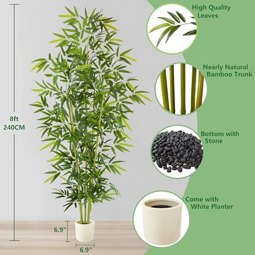 Artificial Bamboo Tree 8ft Green Fake Plant with White Planter (Bamboo / 8ft)