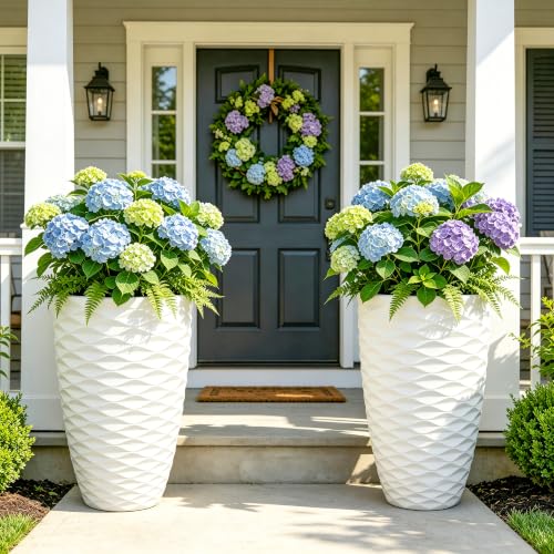 2 Pack 19" White Resin Tall Outdoor Planters with Wave Texture (19"h-white Wavy)