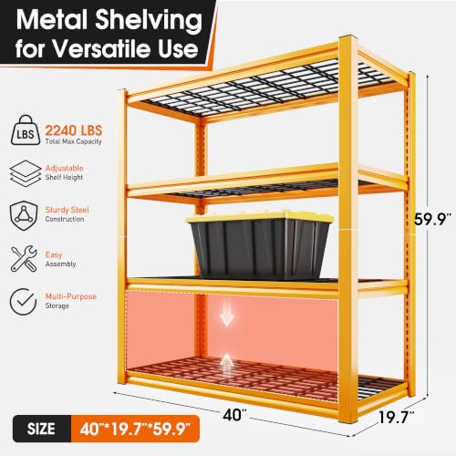 40" W Yellow Garage Shelving with Double (40" W X 19.7" D X 59.9" H)