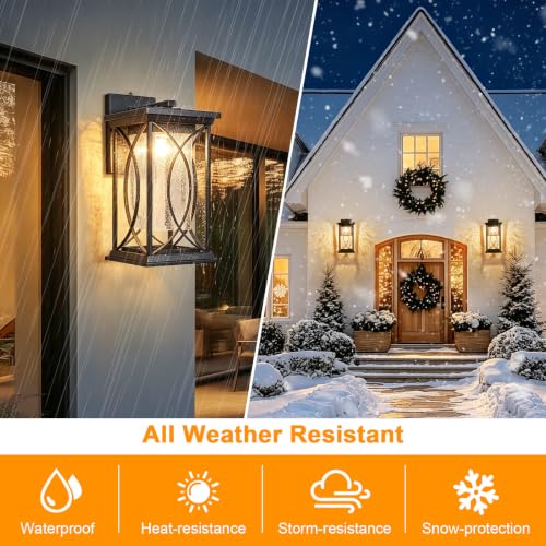 18" Extra Large Outdoor Sconce with photocell Sensor Coach Lantern Modern Large Exterior Light Fixture Waterproof Black Metal with Crack (Black-XL)