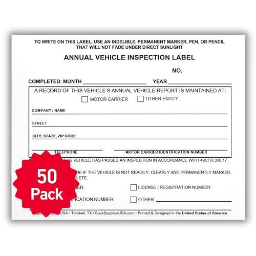 50 Pack Buck Annual Vehicle Inspection Label