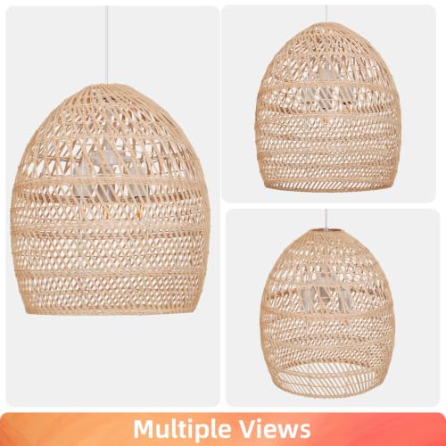3 Light Boho Rattan Chandelier for Kitchen Island Dining Room (Rattan / 3-Light / 18″H)