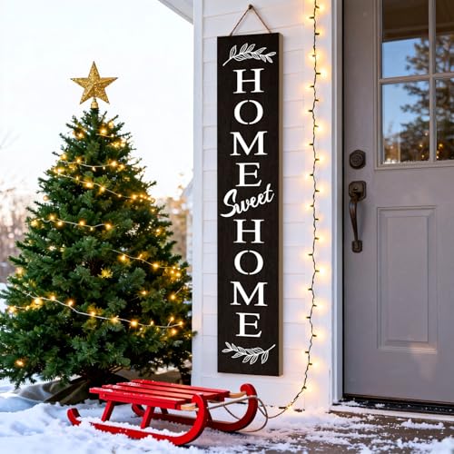 Farmhouse Wooden Welcome Sign Stand for Front Door (Black Board / 7.8" x 47.2" / Home Sweet Home)