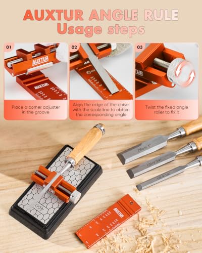 Honing Guide & Chisel Sharpening Jig Set with Angle Rule (guide+stone+rule)