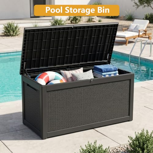 325 Gallon Outdoor Storage Box Waterproof Lockable Resin Deck Box Large (Black / 325 Gallon)