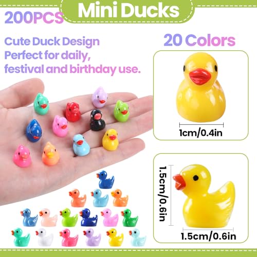 200pcs Mini Resin Ducks 20 Colors (200Pcs-colorful Ducks)