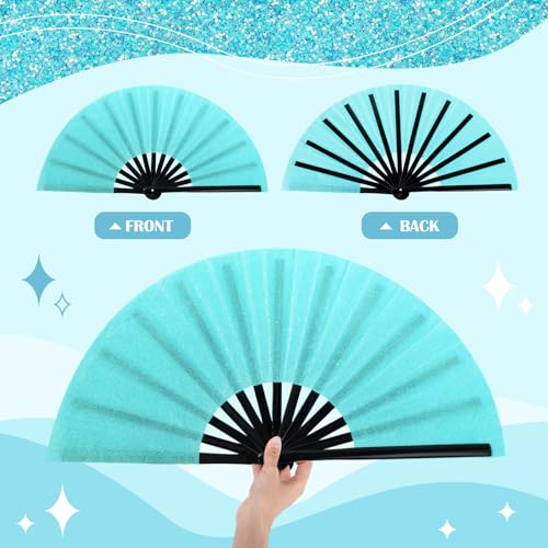 2 Packs Large Folding Hand Fans (Glitter Purple Blue)