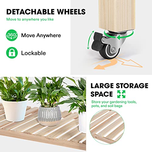 Raised Garden Bed with Legs & Wheels Outdoor Wood 46x24x32 Mobile