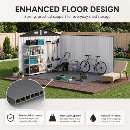 10x12 FT Shed Outdoor Storage Shed with Floor Black (Black / 10'x12')