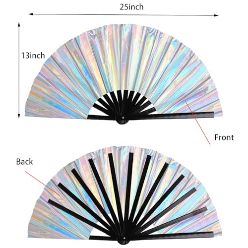 Large Folding Hand Fan for Line Dance (Silver)