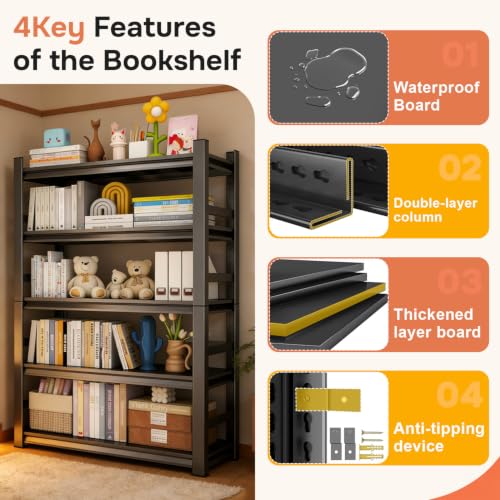 5 Tier Metal Bookshelf (5-Tier 63''Hx45''Wx16''D)