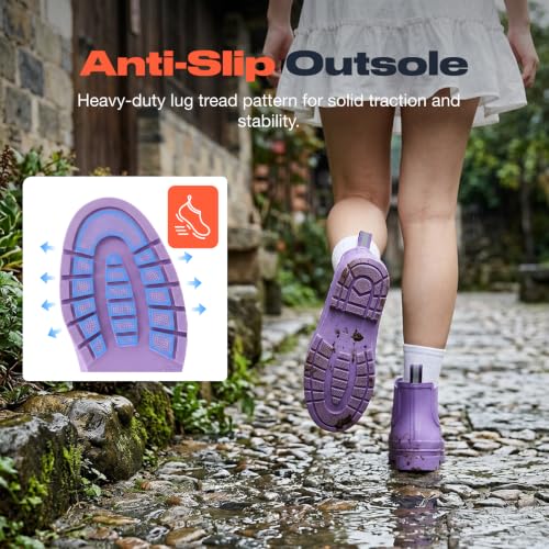 Women's Short Rain Boots Waterproof Ankle Chelsea Boots (7 / Lavender Violet)