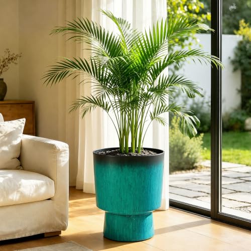 16.8" Planters for Outdoor Plants (16.8"-teal Glazed & Black Rim)