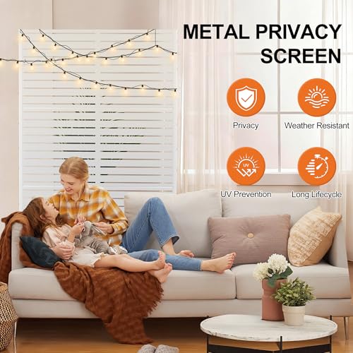 6FT Metal Outdoor Privacy Screen (71"H×47"W / White Louvered)
