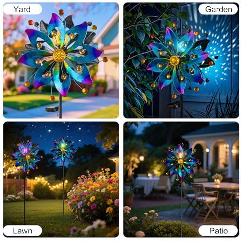 59" Solar Wind Spinner Outdoor Color Changing LED Garden Yard Decor (Blue & Purple)