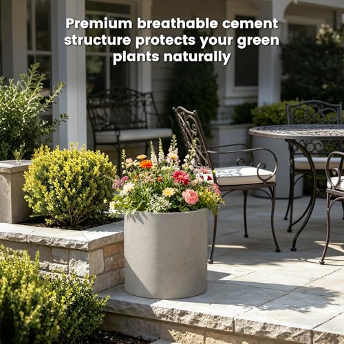 Accent Round Cylinder Weathered Concrete Planter 12.6" Tall (Weathered Concrete / 12.6" Dia)