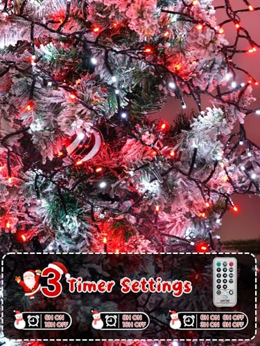 Christmas Cluster Lights 50FT 1000 LED String Lights with Remote Red White (Red and White / 1000LED)