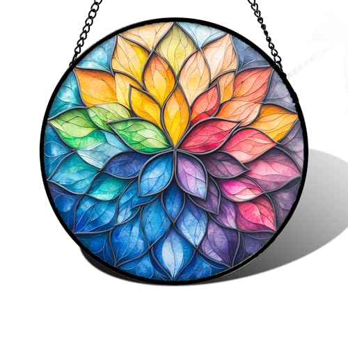 Colorful Flower Petals Stained Glass Window Hanging Suncatcher Gifts 6.3"