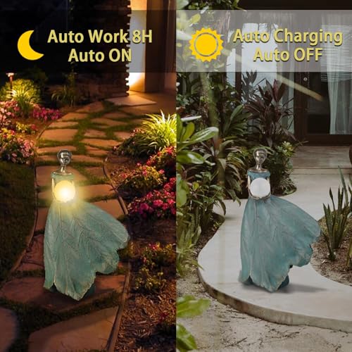 Solar Fairy Garden Statue 22 Inch Resin Garden Decor (Hold Ball)