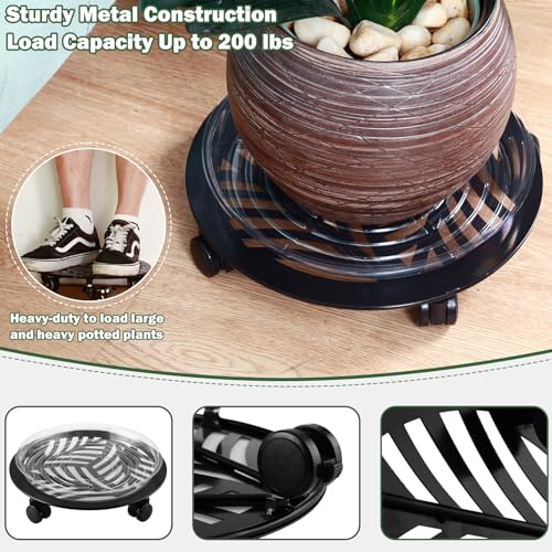 4 Packs Large Metal Plant Caddy with PU Wheels 13.6" Heavy (13.6")