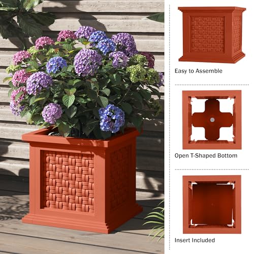 Rattan Style Outdoor Planter Box (Terracotta)