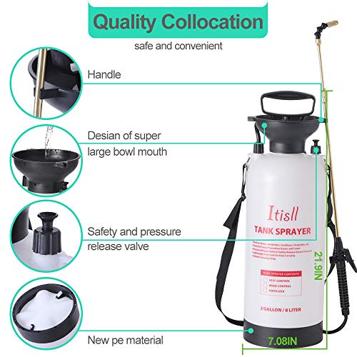 Portable Garden Pump Sprayer Brass Wand Shoulder Strap for Yard Lawn Weeds Plants 2Gal (White / 2 Gallons)