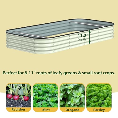 8x4x1FT Galvanized Raised Garden Bed with Support Rods (Ivory White / 8x4x1FT)