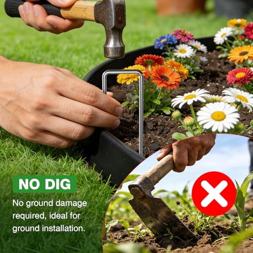 200ft 1.5in Tall Landscape Edging Kit with 300 Metal Spikes (Black / 1.5in*200ft)