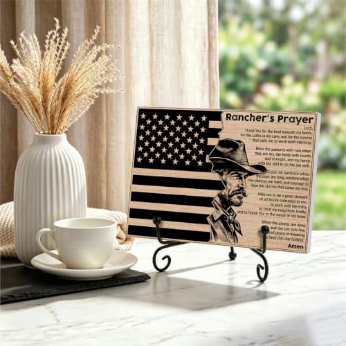 Rancher's Prayer Christian Gift for Home Office Book Shelf Table Decor (Multicolor 1744 / Wooden sign with iron frame（5.5 x 7.9 inches）)