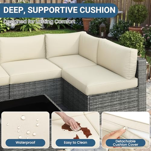 7 Pieces Wicker Outdoor Patio Furniture Set (Beige / 7-Pieces)