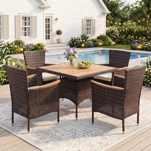 5 Pieces Patio Dining Sets (Brown- Beige / 5-Pieces)