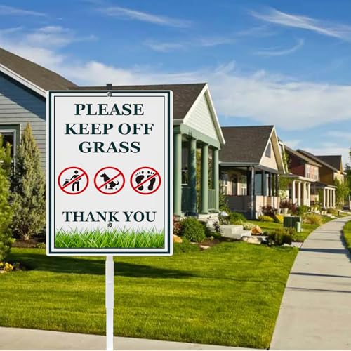 Keep Off Grass Sign for Yard Rustproof Reflective Aluminum Stay Off Grass Keep Dogs Off Lawn Signs With Stakes Stand No Littering Sign Outdoor Decor 8x12 In (D8 / 8x12)