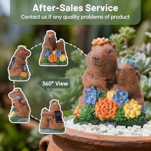 Solar Capybara Garden Statue with Flower LED Lights (Multicolor - Capybara-parentchild)